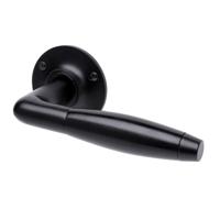 De Oude Deurklink Retro Deurklink Klassiek mat zwart met ronde rozetten - thumbnail