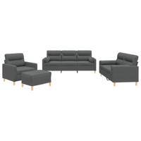 4-delige Loungeset met kussens stof donkergrijs - thumbnail