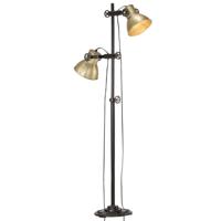 Vloerlamp met 2 lampenkappen E27 gietijzer messingkleurig - thumbnail