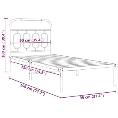 Bedframe met hoofdbord metaal zwart 90x190 cm