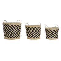 Basket spelset DKD Home Decor Zwart Lichtbruin Natuurlijke Vezel (3 Onderdelen) (3 Stuks) - thumbnail