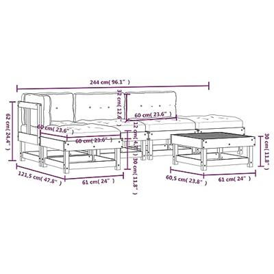 6-delige Loungeset met kussens massief hout