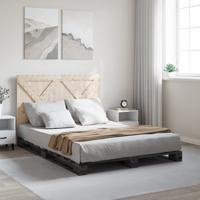 Bedframe met hoofdbord massief grenenhout grijs 160x200 cm - thumbnail