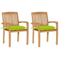 Tuinstoelen 2 st met heldergroene kussens massief teakhout - thumbnail