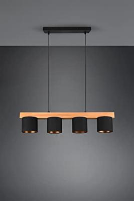 Trio Hanglamp Cameron 4-lichts zwart met houtbruin R30654002