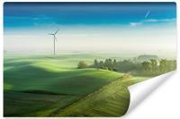 Fotobehang - Groen landschap met windmolen, premium print, inclusief behanglijm - thumbnail
