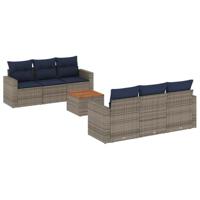 7-delige Loungeset met kussens poly rattan grijs - thumbnail