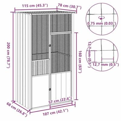 Vogelkooi 115x78x200 cm gegalvaniseerd staal antracietkleur