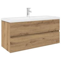 Wastafelkast met ingebouwde wasbak en kraan artisanaal eiken - thumbnail