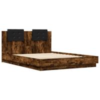 Bedframe met hoofdbord en LED gerookt eikenkleur 150x200 cm - thumbnail