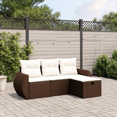 4-delige Loungeset met kussens poly rattan bruin 4-delige Loungeset met kussens poly rattan bruin