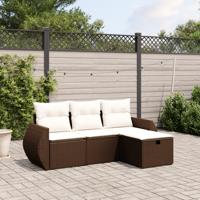 4-delige Loungeset met kussens poly rattan bruin - thumbnail