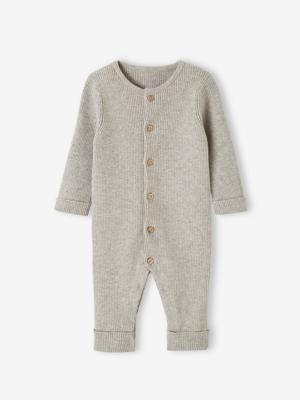 Geribde babypyjama met lange mouwen gemêleerd grijs