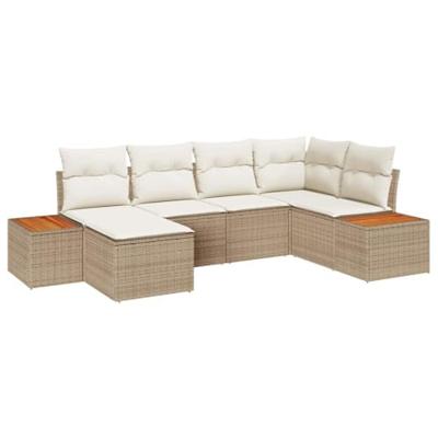 6-delige tuinsofa set met kussens in beige van poly rattan en acacia