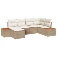 6-delige tuinsofa set met kussens in beige van poly rattan en acacia - thumbnail