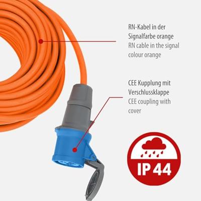 Brennenstuhl CEE-verlengkabel IP44 25m H07RN-F 3G2,5 oranje CEE 230V/16A stekker en koppeling - 1167650625 - thumbnail