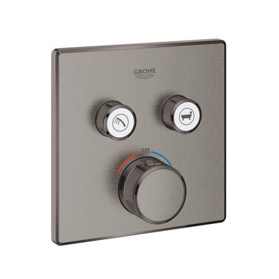 Inbouwkraan GROHE Grohtherm Smart Control Thermostaatkraan met 3-weg Omstelling Vierkant 3 Knop Hard Graphite Geborsteld