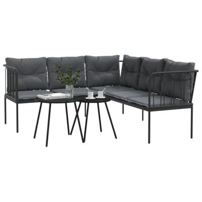 Loungeset met kussens staal en textileen zwart Loungeset met kussens staal en textileen zwart