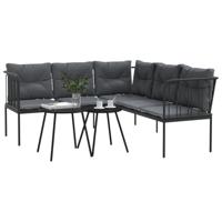 Loungeset met kussens staal en textileen zwart - thumbnail