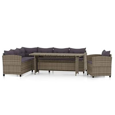 3-delige Loungeset met kussens poly rattan grijs