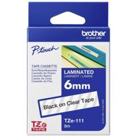 Labeltape Brother P-touch TZe-111 standaard 6mm zwart op transparant - thumbnail