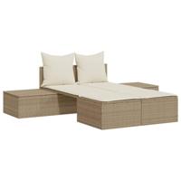 Ligbed 2-persoons met kussens poly rattan beige - thumbnail