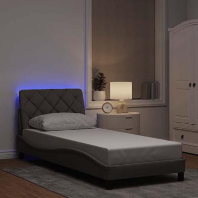 Bedframe met LED zonder matras 90x200 cm stof taupe