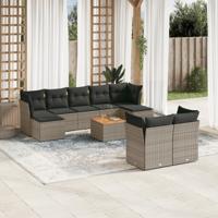 10-delige Loungeset met kussens poly rattan grijs - thumbnail