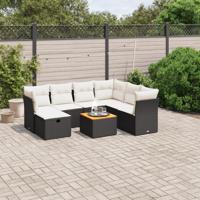 8-delige Loungeset met kussens poly rattan zwart - thumbnail