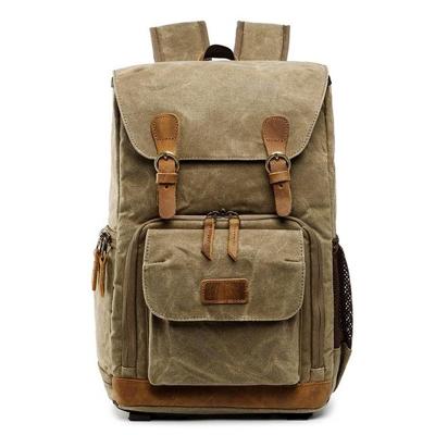 Batik canvas waterdichte fotografie tas outdoor slijtage-resistente grote camera foto rugzak mannen voor Nikon/Canon/Sony/Fujifilm (kaki)