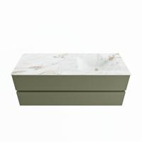 MONDIAZ VICA-DLUX 130cm badmeubel onderkast Army 2 lades. Inbouw wastafel CLOUD rechts 1 kraangat, kleur Frappe. - thumbnail