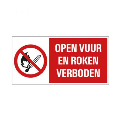 Bord Open vuur en roken verboden - 150x300 mm.