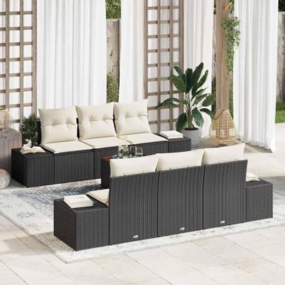 Tuinbankenset met kussen 7 pcs Zwart poly rattan