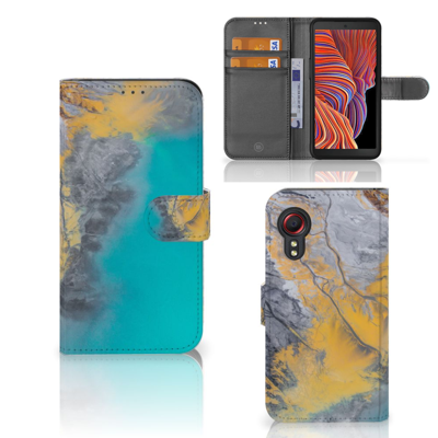 Samsung Galaxy Xcover 5 | Bookcase | Marble Blue Gold