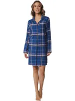 Rebelle Flanellen dames nachthemd lange mouw - Blauw geruit - 100% katoen - 36 - thumbnail