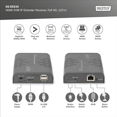 Digitus DS-55530 1 poort HDMI Extender set Zwart