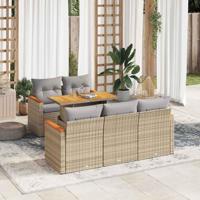 6-delige Loungeset met kussens poly rattan acacia beige - thumbnail