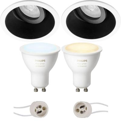 Philips Hue LED Inbouwspot Set GU10 - Kantelbaar - Mat Zwart/Wit - Ø93mm - White Ambiance - Bluetooth
