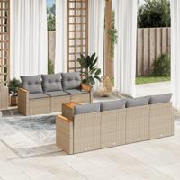 8-delige Loungeset met kussens poly rattan gemengd beige - thumbnail