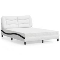 Bed met matras kunstleer wit en zwart 140x200 cm - thumbnail