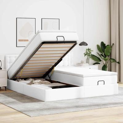 Ottoman bed met matrassen en LED's 160x200cm kunstleer wit