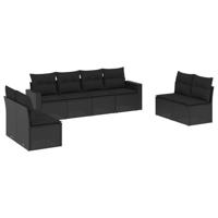 8-delige Loungeset met kussens poly rattan zwart - thumbnail