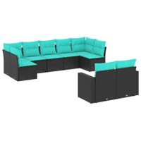 9-delige Loungeset met kussens poly rattan zwart - thumbnail