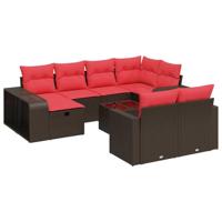 11-delige Loungeset met kussens poly rattan bruin - thumbnail