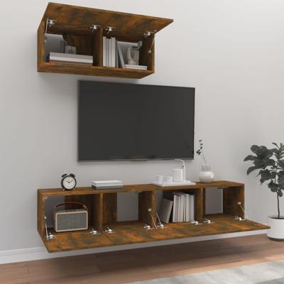 3-delige Tv-meubelset bewerkt hout gerookt eikenkleurig - thumbnail