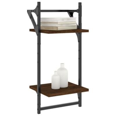 Wandschappen 2-laags met stangen 2 st 30x25x65 cm bruineiken