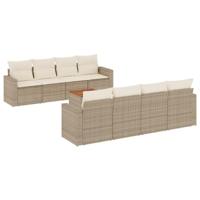 9-delige Loungeset met kussens poly rattan beige - thumbnail