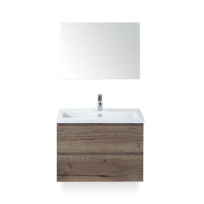 Vogue Badmeubelset 80 cm - Greeplijst in kleur - Tabacco - Keramische Wastafel Wit 1 kraangat - met Spiegel