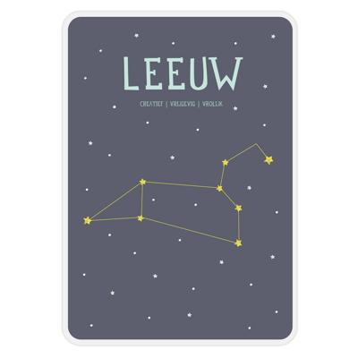 Milestone poster sterrenbeeld Leeuw (NL) A4 formaat papier donkerblauw/wit