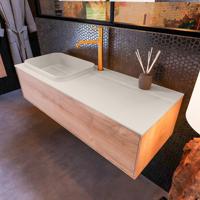Badkamermeubelset Mondiaz Erin 120 cm met 1 Lade met RIDGE Wastafel Links Linen met 1 kraangat Greeploos Mat Washed Oak - thumbnail